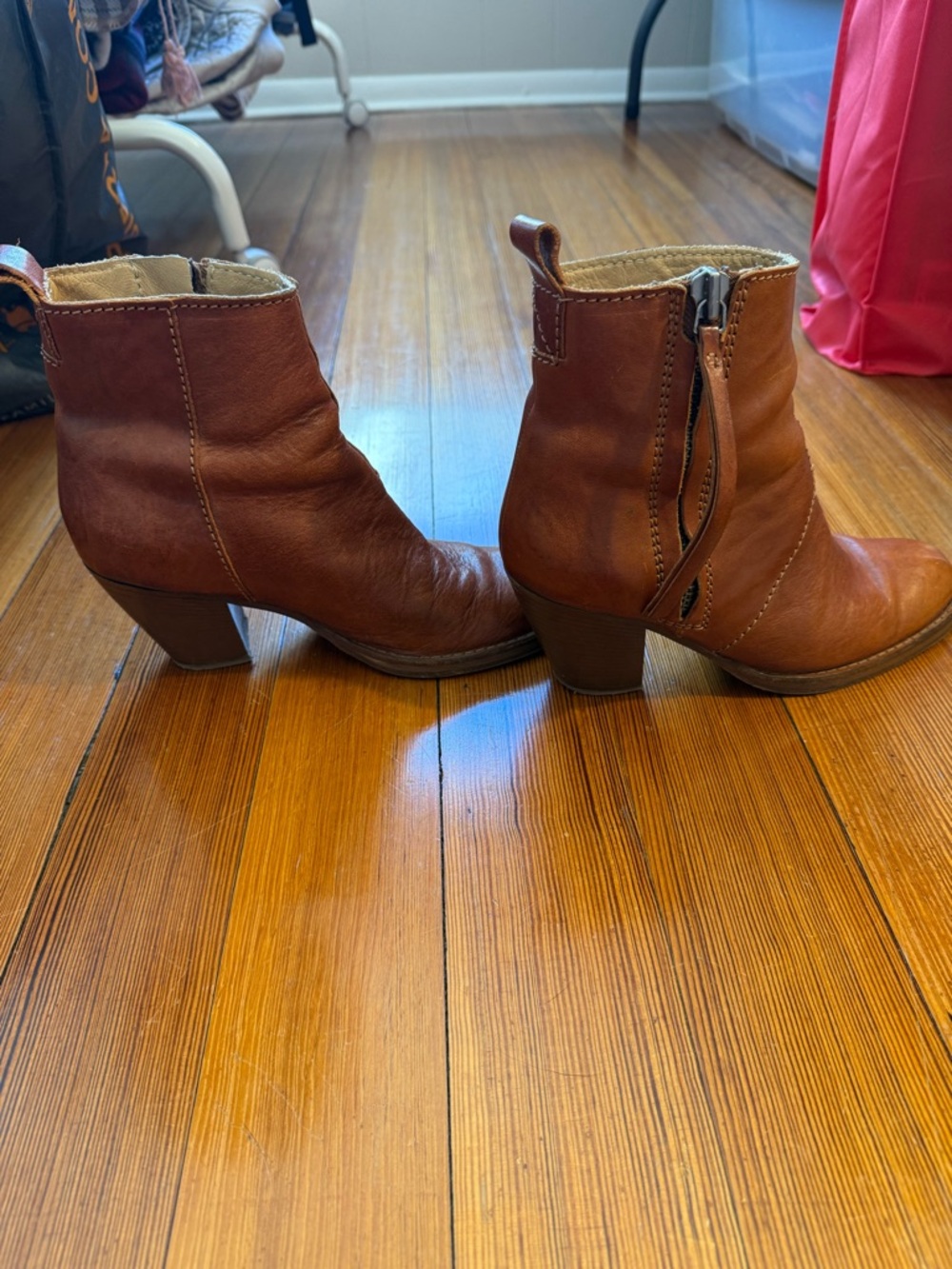 Acne Brown Leather Ankle Booties with Side Zip - Picture 5 of 5